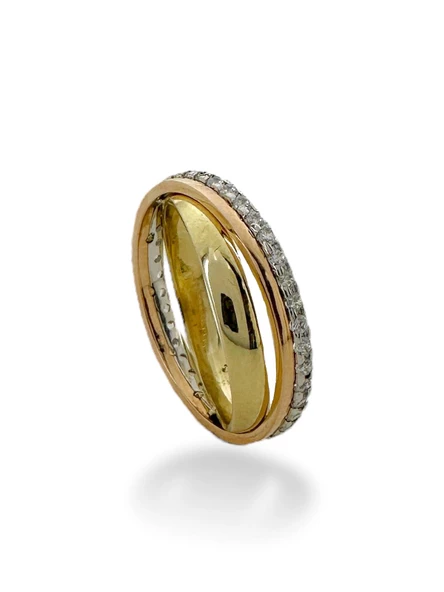 Üç Renk Bulmaca Yüzük 14 Ayar Altın El Üretimi Alyans - Resim 2