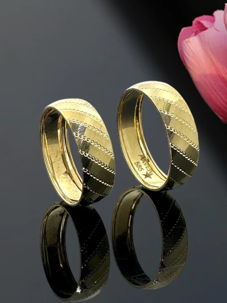 Aynalı İtaly Model Taşsız 6 mm 14 Ayar Altın Alyans Yüzük - 2