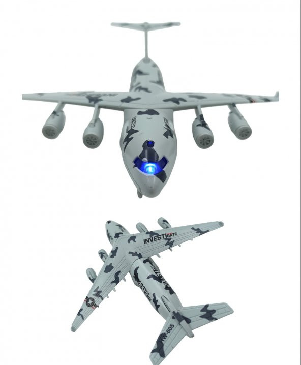 Oyuncak Askeri Kargo Uçağı Sesli Işıklı Metal Asker Kargo Uçağı Gri 23cm. - 2
