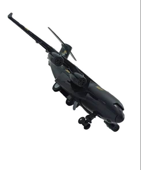 Oyuncak Askeri Kargo Uçağı Sesli Işıklı Metal Asker Kargo Uçağı Siyah 23cm. - 2