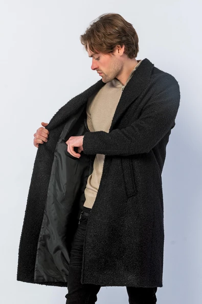 Erkek Regular Fit Düğmeli Cepli Kışlık Astarlı Klasik Uzun Tüylü Kaşe Kaban - 3