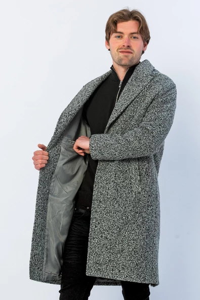 Erkek Regular Fit Düğmeli Cepli Kışlık Astarlı Klasik Uzun Tüylü Kaşe Kaban - 12