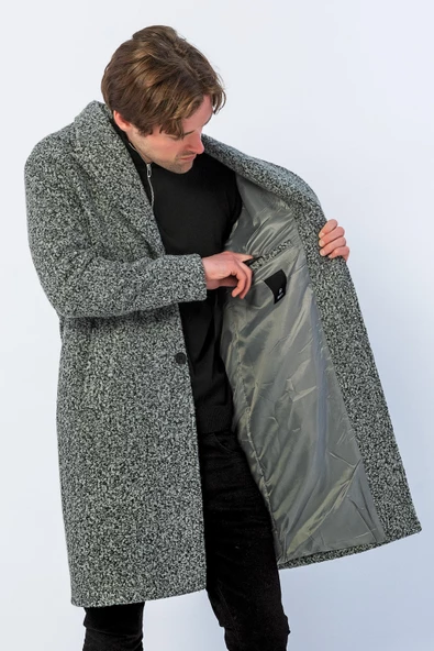 Erkek Regular Fit Düğmeli Cepli Kışlık Astarlı Klasik Uzun Tüylü Kaşe Kaban - 11