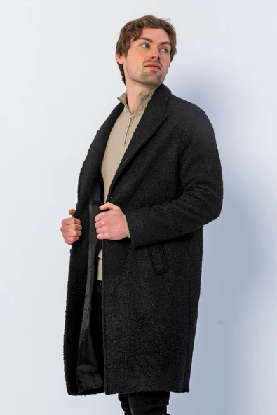 Erkek Regular Fit Düğmeli Cepli Kışlık Astarlı Klasik Uzun Tüylü Kaşe Kaban - 4