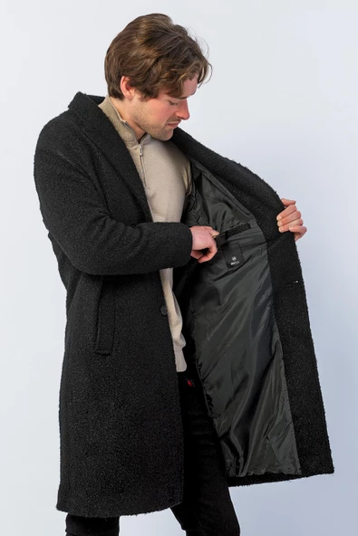 Erkek Regular Fit Düğmeli Cepli Kışlık Astarlı Klasik Uzun Tüylü Kaşe Kaban - 6