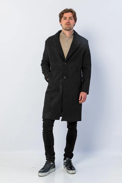 Erkek Regular Fit Düğmeli Cepli Kışlık Astarlı Klasik Uzun Tüylü Kaşe Kaban - 2