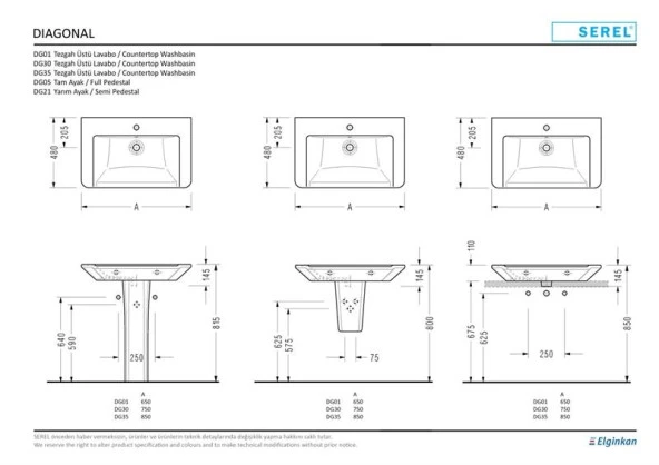 Serel Diagonal 48x65 cm Duvara Monte Lavabo DG01TDS110H - Resim 2