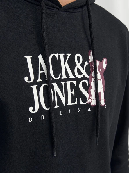 JACK JONES Köpek Desenli Kapüşonlu Erkek Sweatshirt 12244219 - Resim 4