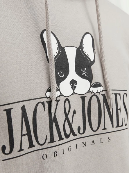 JACK JONES Köpek Desenli Kapüşonlu Erkek Sweatshirt 12244219 - Resim 6