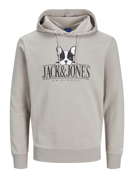 JACK JONES Köpek Desenli Kapüşonlu Erkek Sweatshirt 12244219 - Resim 7