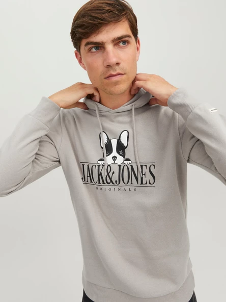 JACK JONES Köpek Desenli Kapüşonlu Erkek Sweatshirt 12244219 - Resim 5