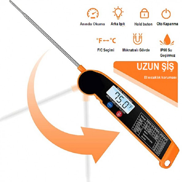 Katlanır Dijital Şiş Termometre -50+300C - 2