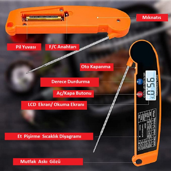 Katlanır Dijital Şiş Termometre -50+300C - 5