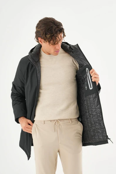 Erkek Regular Fit Kapüşonlu Fermuarlı Çok Cepli Kışlık Klasik Mont - Resim 4