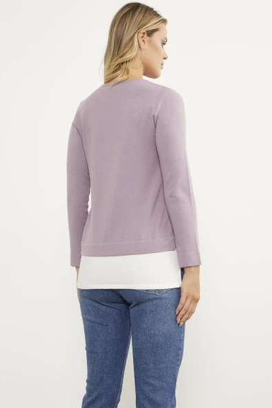 Etek Ucu Parçalı Triko Kazak - Gül - Resim 4