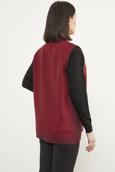 Polo Yaka Fermuarlı Triko Yelek - Bordo - 5