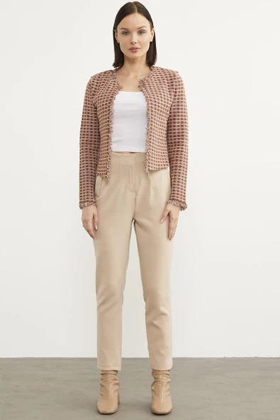 Ekose Desen Kısa Triko Ceket - Kiremit ürün görseli 1