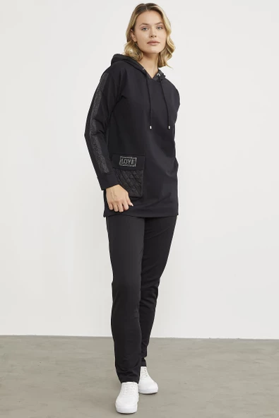 Rahat Kalıp Büyük Cepli Eşofman Takım - Siyah - Resim 3