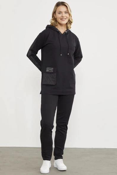 Rahat Kalıp Büyük Cepli Eşofman Takım - Siyah - Resim 2