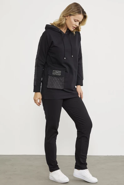 Rahat Kalıp Büyük Cepli Eşofman Takım - Siyah - Resim 4