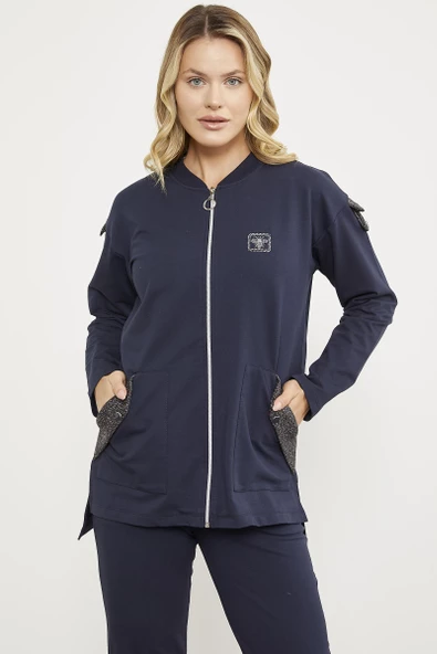 Sim Kumaş Kombinli Fermuarlı Takım - Lacivert - Resim 5