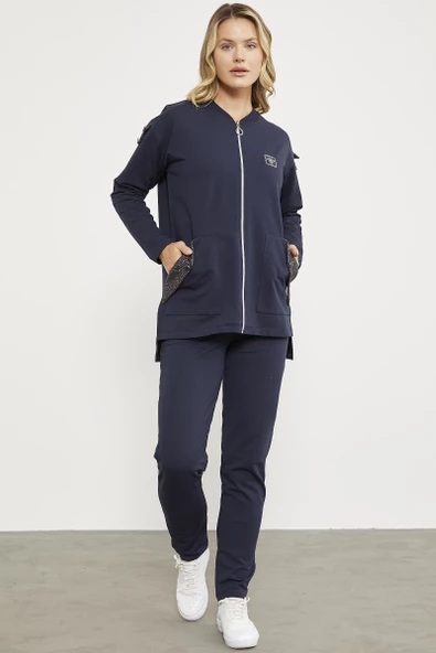 Sim Kumaş Kombinli Fermuarlı Takım - Lacivert ürün görseli