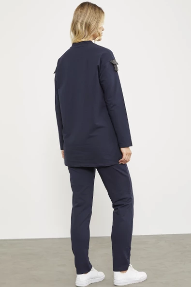 Sim Kumaş Kombinli Fermuarlı Takım - Lacivert - Resim 6