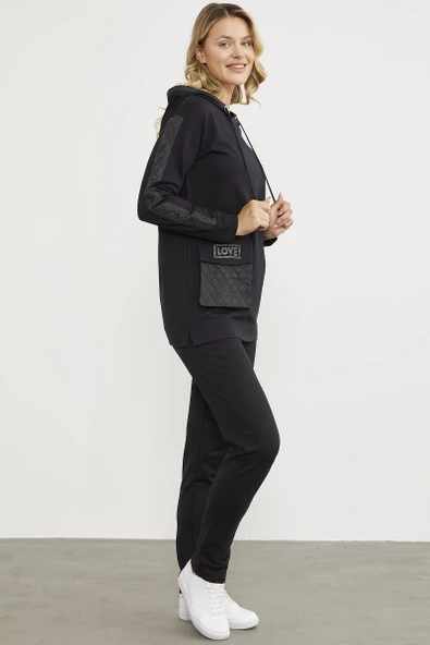 Rahat Kalıp Büyük Cepli Eşofman Takım - Siyah - Resim 5