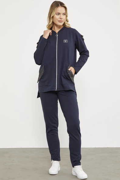 Sim Kumaş Kombinli Fermuarlı Takım - Lacivert - Resim 2