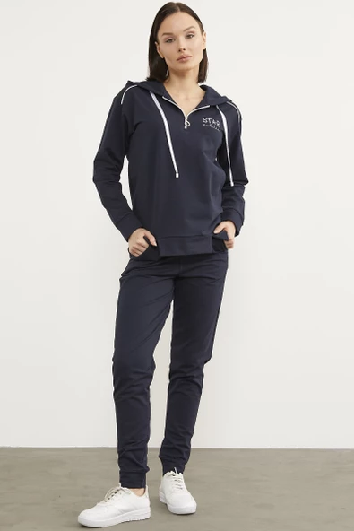 Jogger Oversize  Kapüşonlu Eşofman Takım - Lacivert - 2