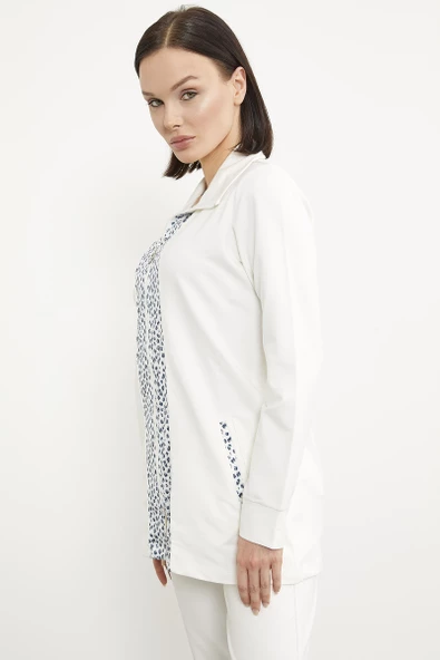 Yüksek Yaka Kumaş Garnili Eşofman Takım - Ekru - Resim 7