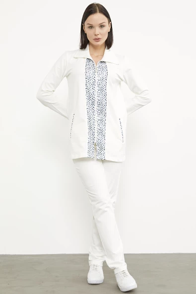 Yüksek Yaka Kumaş Garnili Eşofman Takım - Ekru - Resim 6