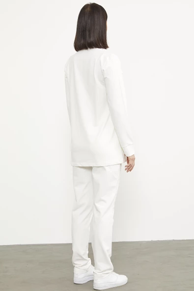 Yüksek Yaka Kumaş Garnili Eşofman Takım - Ekru - Resim 8