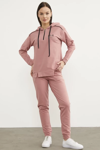Jogger Oversize  Kapüşonlu Eşofman Takım - Gül