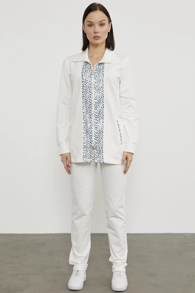 Yüksek Yaka Kumaş Garnili Eşofman Takım - Ekru ürün görseli