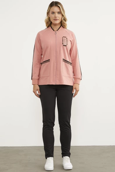 Taş Baskılı Tunik Eşofman Takım - Pembe