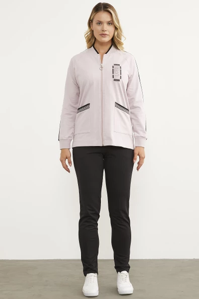 Taş Baskılı Tunik Eşofman Takım - Lila - 5