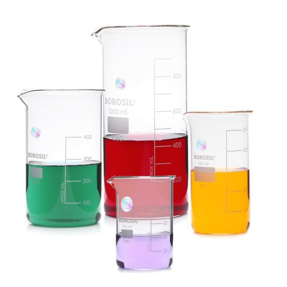Uzun Form Cam Beher Seti - Isıya Dayanıklı - 1000ml-500ml-250ml-100ml - 4 Adetlik Set