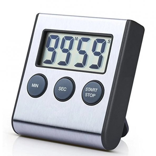 Dijital Kronometre - Geri Sayım Sayacı - LCD Ekran - Paslanmaz Çelik Çerçeve