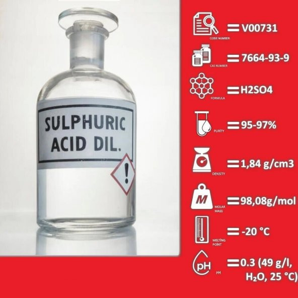 Sülfürik Asit 5 Litre Teknik Kalite - (Saflık: %95-97) - (CAS No : 7664-93-9) - 2