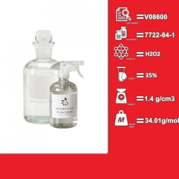 Hidrojen Peroksit Çözeltisi 5 Litre - Saflık: %35 - (Cas No: 7722-84-1) - 2