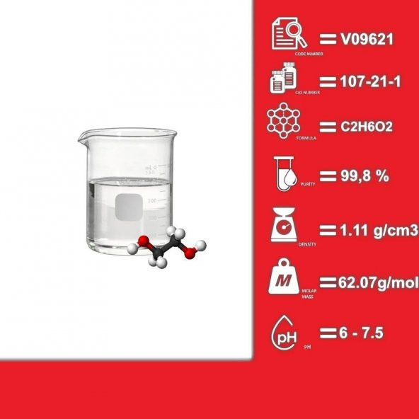 Mono Etilen Glikol 1 Litre - Saflık: 99,8 - Cas No: 107-21-1 - 2