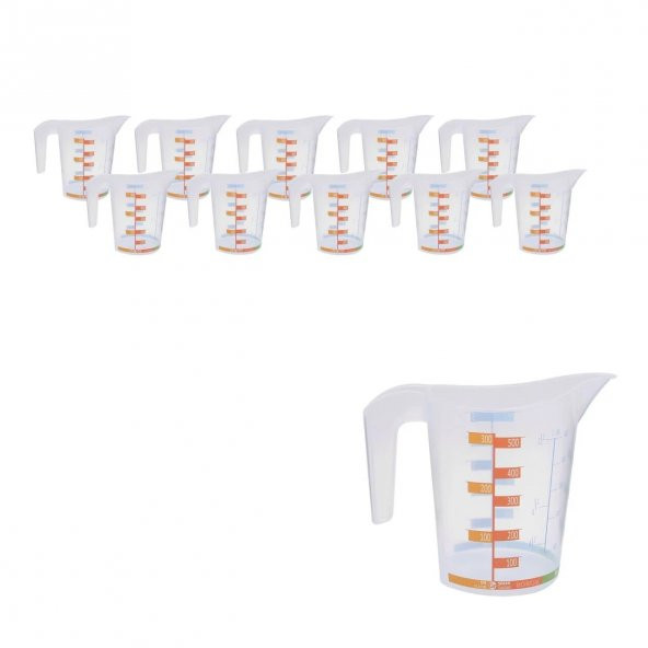 Kulplu Plastik Beher 500 ml - 10 Adetlik Set - Renkli Skala - Gıda İle Temasa Uygundur