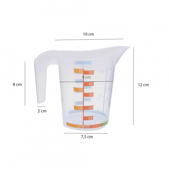 Kulplu Plastik Beher 500 ml - 10 Adetlik Set - Renkli Skala - Gıda İle Temasa Uygundur - 2