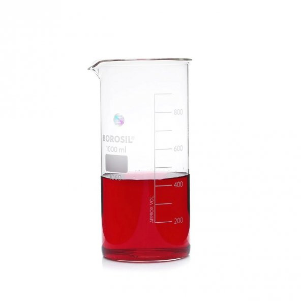 Cam Beher 1000 ml Uzun Form - Isıya ve Kimyasala Dayanıklı Beaker