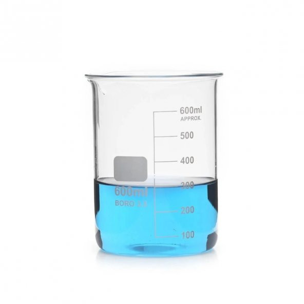 Cam Beher 600 ml - Kısa Form  Isıya, Kimyasala ve Diğer Tüm Etkenlere Karşı Yüksek Dayanıklı