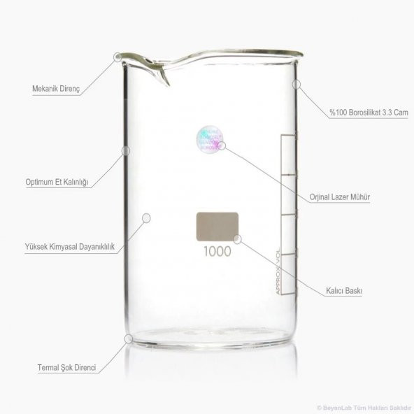 Cam Beher 1000 ml Uzun Form - Isıya ve Kimyasala Dayanıklı Beaker - 3