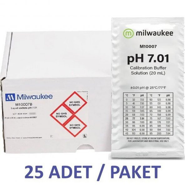 Milwaukee pH Kalibrasyon Sıvısı 7.01 Tampon Çözeltisi 20 ml poşet - 25 Adet / Paket