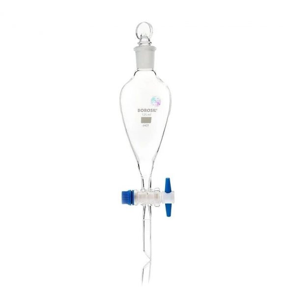 Cam Ayırma Hunisi 125 ml - Teflon Musluklu Tıpalı - Şilif:19/26