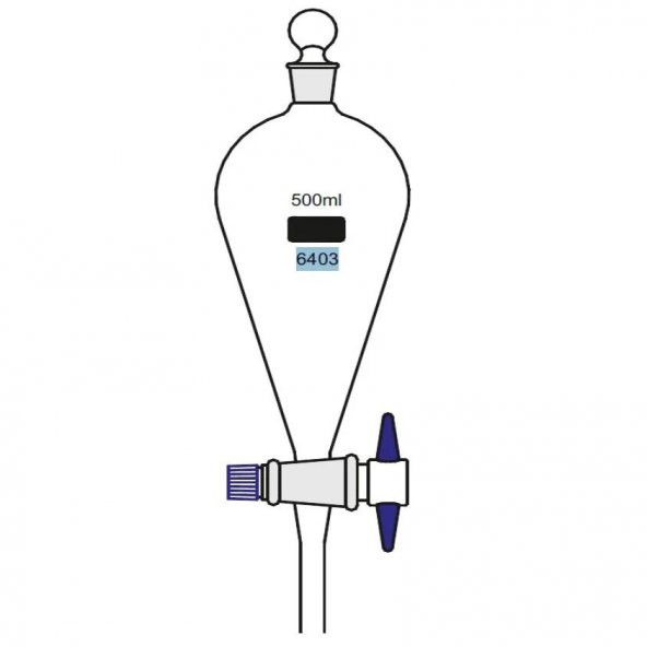 Cam Ayırma Hunisi 125 ml - Teflon Musluklu Tıpalı - Şilif:19/26 - 3